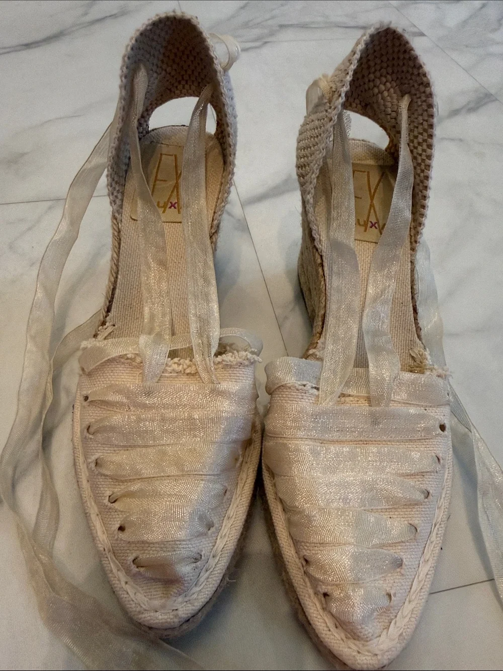 Woven Lace-Up Espadrille Flats in Light Beige/Cream from Spain